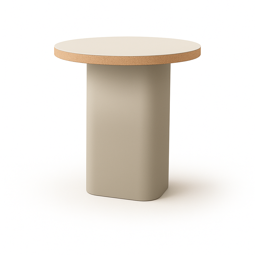 
                  
                    sidetable in grauem Linoleum mit Kork kante und weißem hintergrund
                  
                